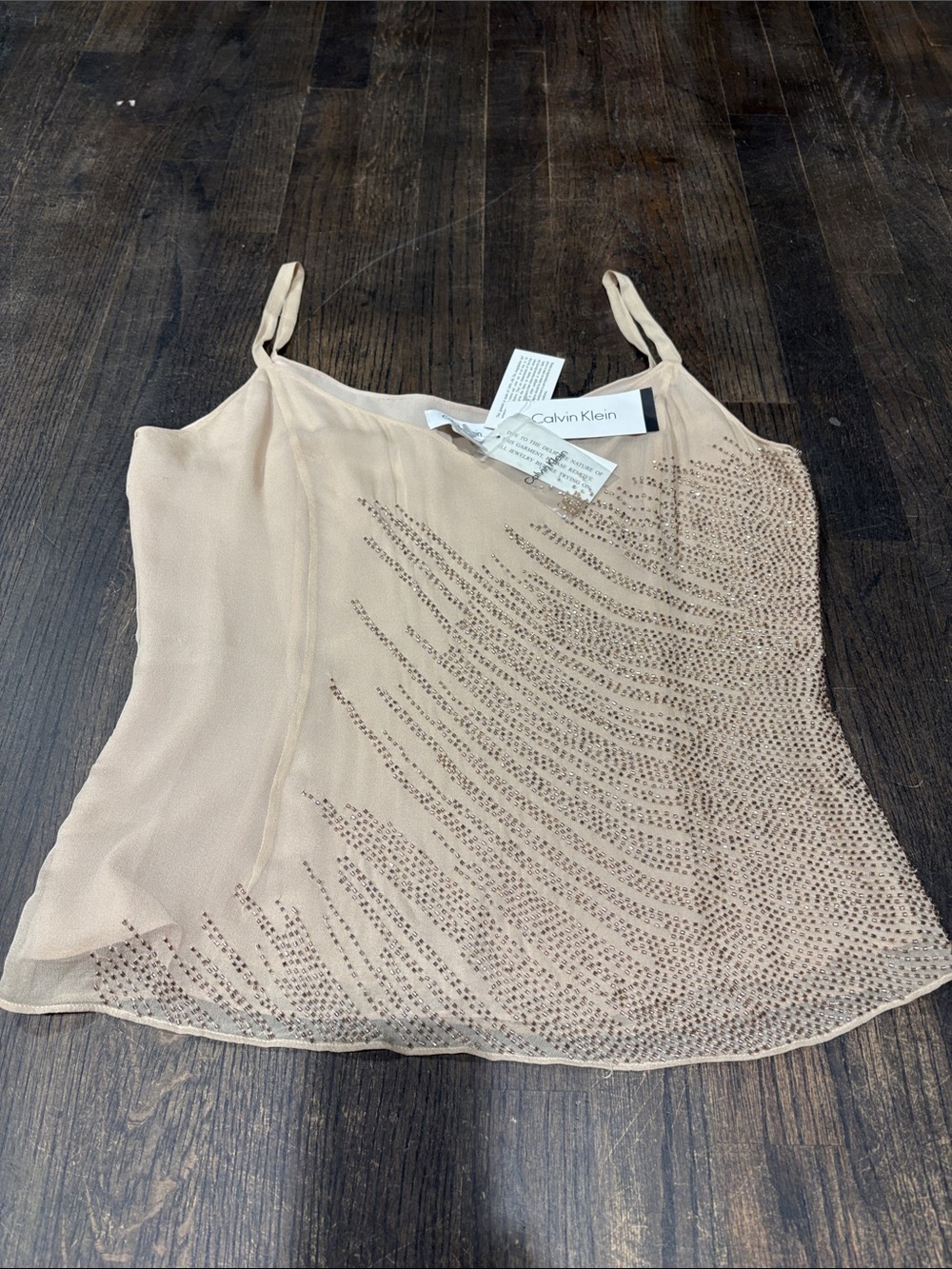 Vintage Calvin Klein Nude Beaded Spaghetti-Strap Cami